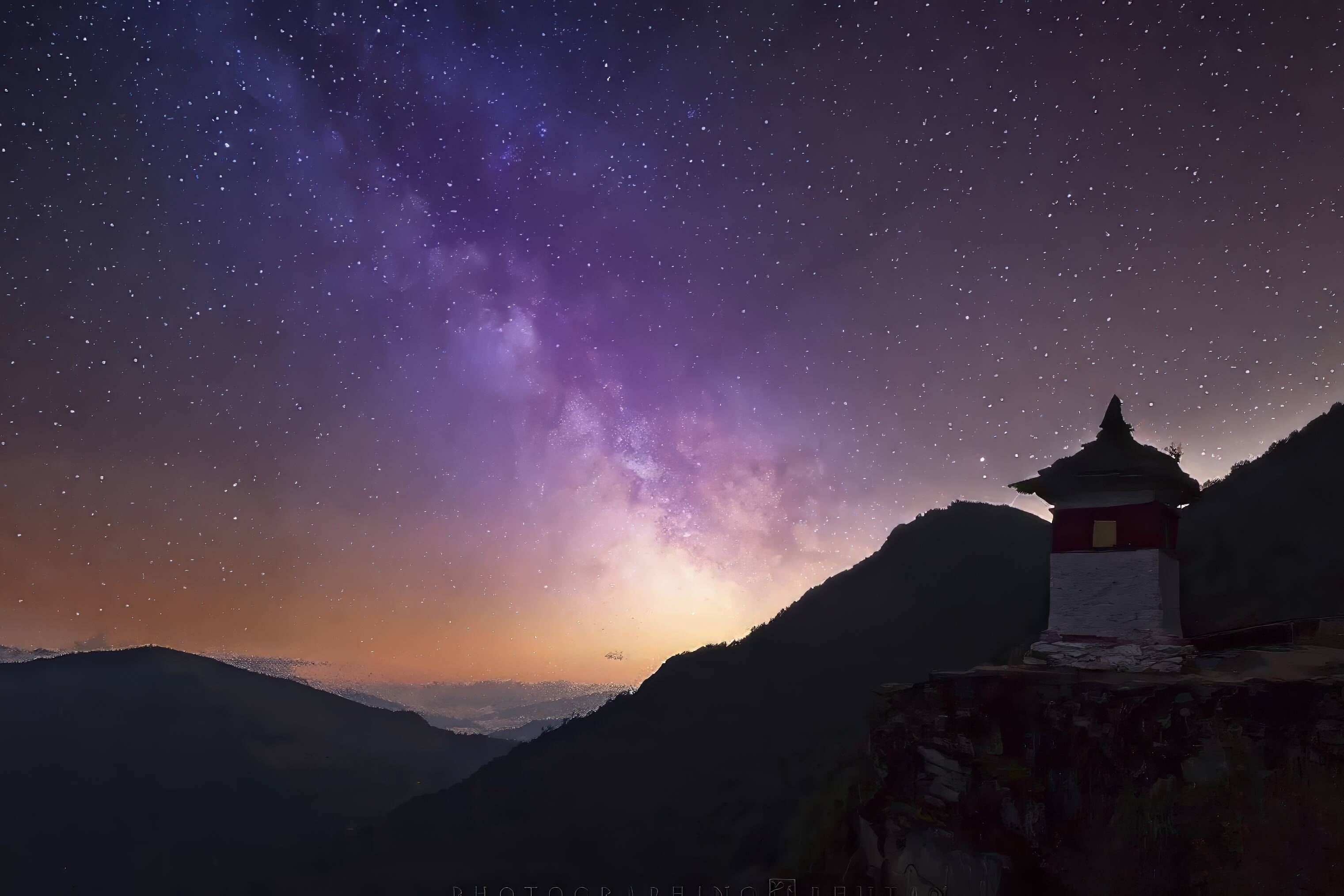 Starry night sky over Bhutan